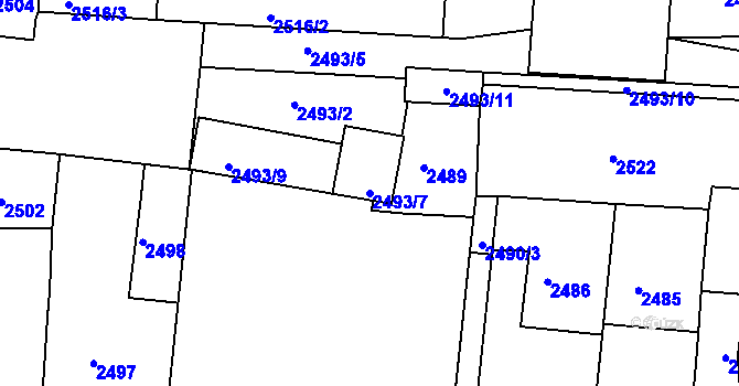 Parcela st. 2493/7 v KÚ Louny, Katastrální mapa