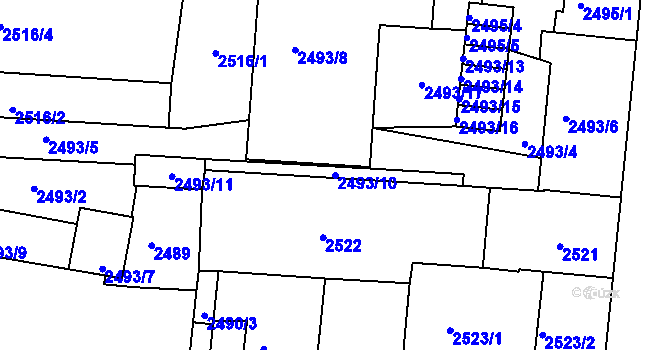 Parcela st. 2493/10 v KÚ Louny, Katastrální mapa