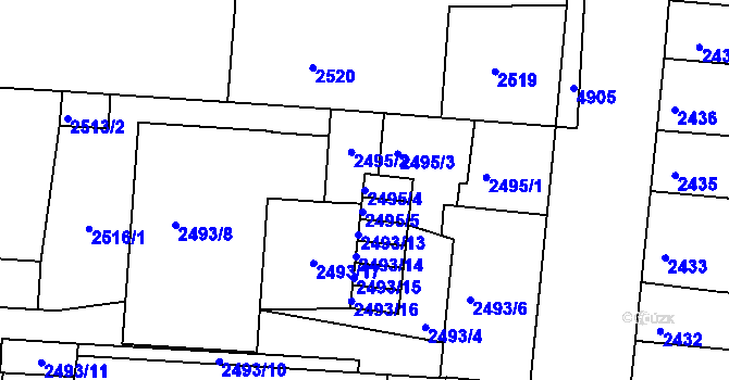 Parcela st. 2495/4 v KÚ Louny, Katastrální mapa