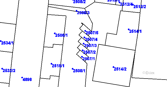 Parcela st. 2507/3 v KÚ Louny, Katastrální mapa