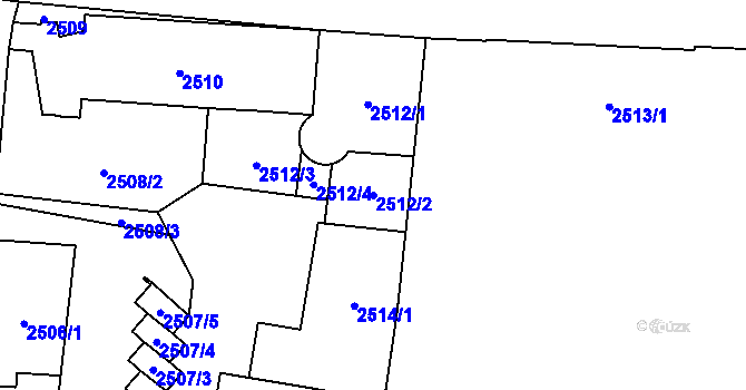 Parcela st. 2512/2 v KÚ Louny, Katastrální mapa