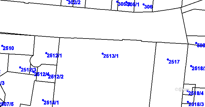 Parcela st. 2513/1 v KÚ Louny, Katastrální mapa