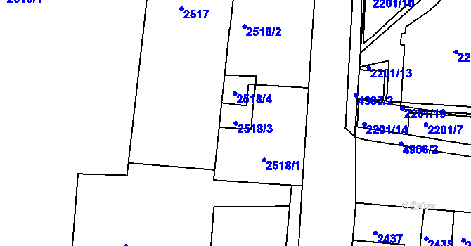 Parcela st. 2518/3 v KÚ Louny, Katastrální mapa