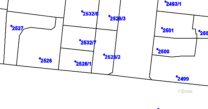 Parcela st. 2528/2 v KÚ Louny, Katastrální mapa