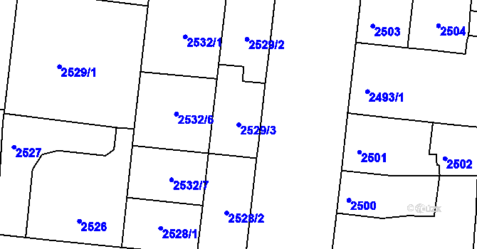 Parcela st. 2529/3 v KÚ Louny, Katastrální mapa