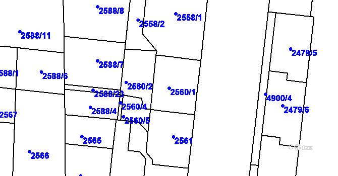 Parcela st. 2560/1 v KÚ Louny, Katastrální mapa