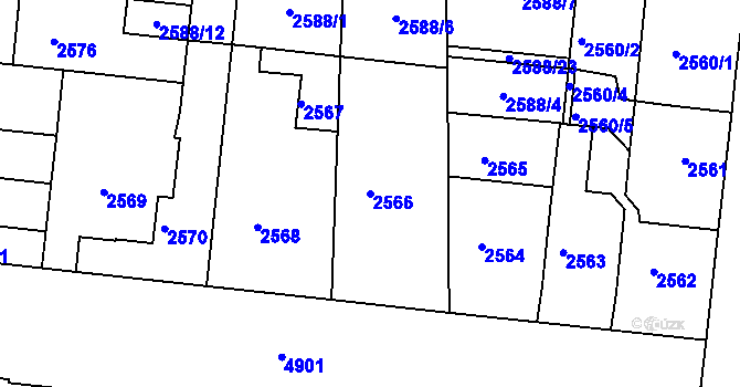 Parcela st. 2566 v KÚ Louny, Katastrální mapa