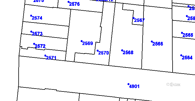 Parcela st. 2570 v KÚ Louny, Katastrální mapa