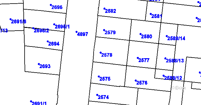 Parcela st. 2578 v KÚ Louny, Katastrální mapa