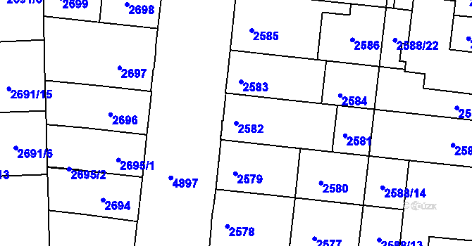 Parcela st. 2582 v KÚ Louny, Katastrální mapa
