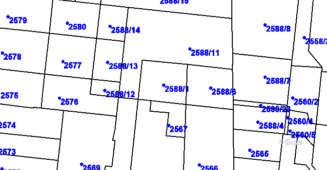 Parcela st. 2588/1 v KÚ Louny, Katastrální mapa