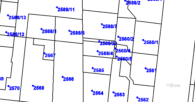 Parcela st. 2588/4 v KÚ Louny, Katastrální mapa