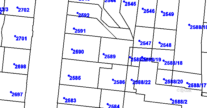 Parcela st. 2589 v KÚ Louny, Katastrální mapa