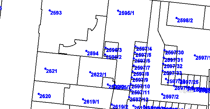 Parcela st. 2595/2 v KÚ Louny, Katastrální mapa