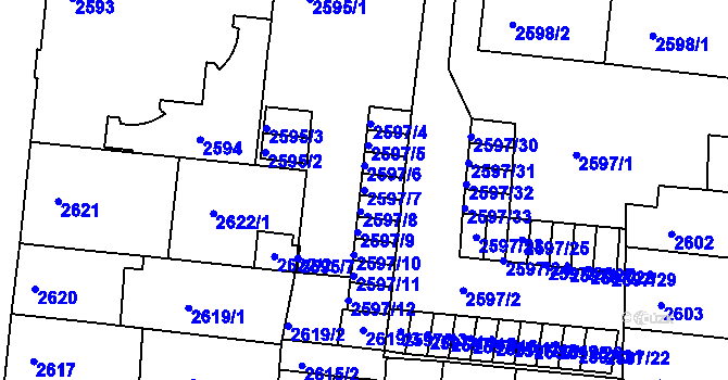 Parcela st. 2597/7 v KÚ Louny, Katastrální mapa