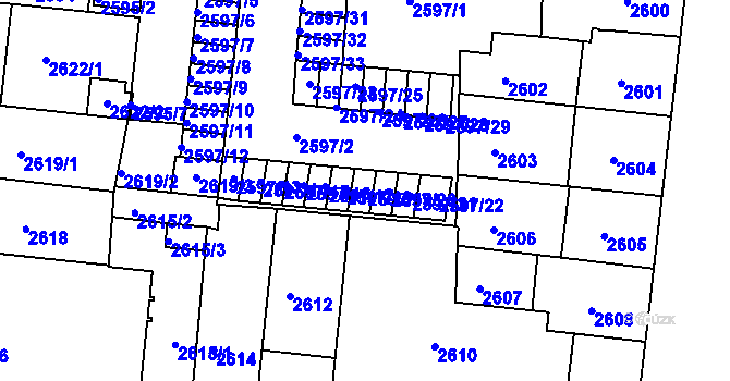 Parcela st. 2597/19 v KÚ Louny, Katastrální mapa