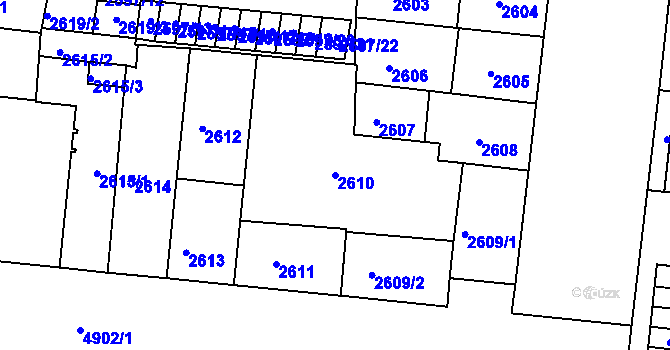 Parcela st. 2610 v KÚ Louny, Katastrální mapa
