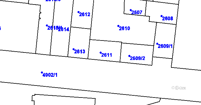 Parcela st. 2611 v KÚ Louny, Katastrální mapa