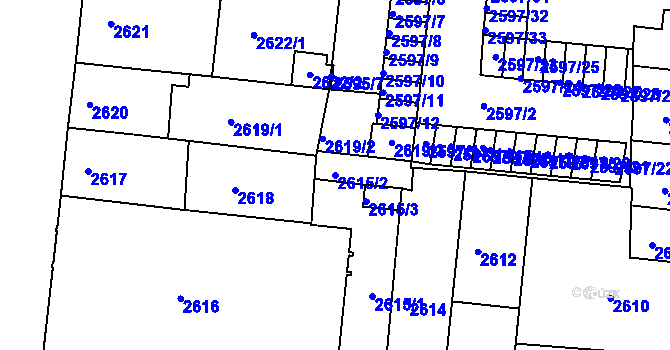 Parcela st. 2615/2 v KÚ Louny, Katastrální mapa