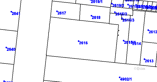 Parcela st. 2616 v KÚ Louny, Katastrální mapa