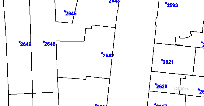 Parcela st. 2642 v KÚ Louny, Katastrální mapa