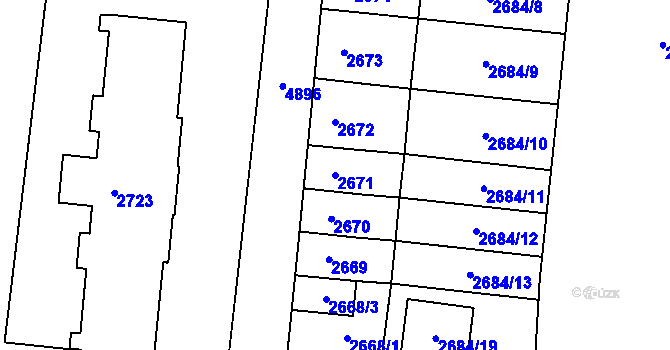 Parcela st. 2671 v KÚ Louny, Katastrální mapa