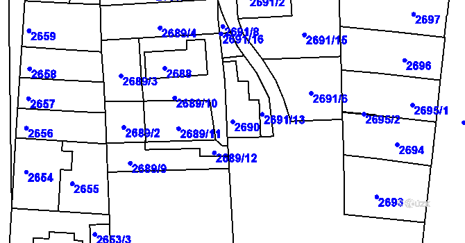 Parcela st. 2690 v KÚ Louny, Katastrální mapa