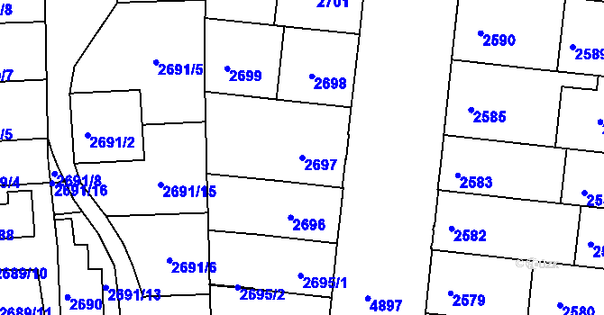 Parcela st. 2697 v KÚ Louny, Katastrální mapa
