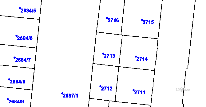 Parcela st. 2713 v KÚ Louny, Katastrální mapa