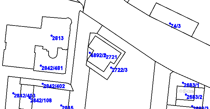 Parcela st. 2721 v KÚ Louny, Katastrální mapa