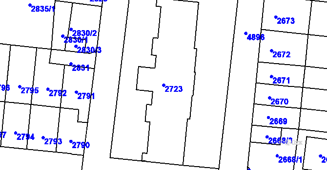 Parcela st. 2723 v KÚ Louny, Katastrální mapa