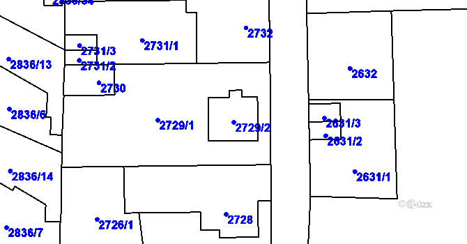 Parcela st. 2729/2 v KÚ Louny, Katastrální mapa