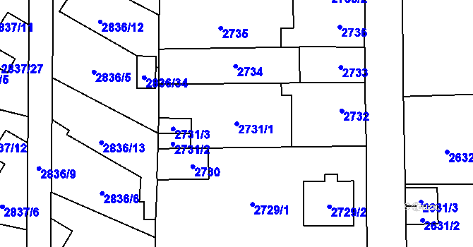 Parcela st. 2731/1 v KÚ Louny, Katastrální mapa