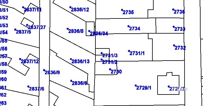 Parcela st. 2731/3 v KÚ Louny, Katastrální mapa