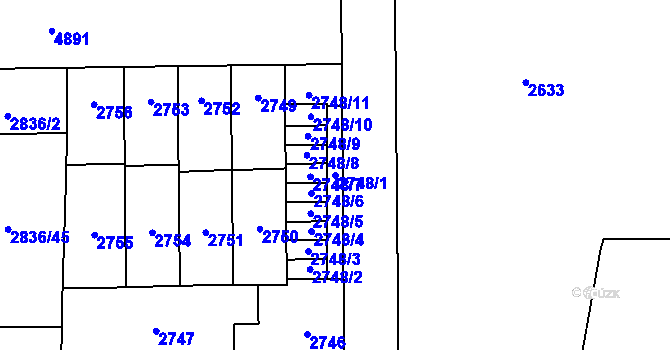 Parcela st. 2748/1 v KÚ Louny, Katastrální mapa