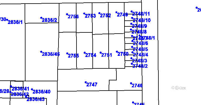 Parcela st. 2751 v KÚ Louny, Katastrální mapa