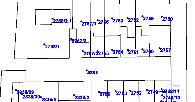 Parcela st. 2765 v KÚ Louny, Katastrální mapa