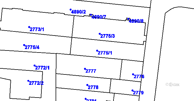 Parcela st. 2775/1 v KÚ Louny, Katastrální mapa