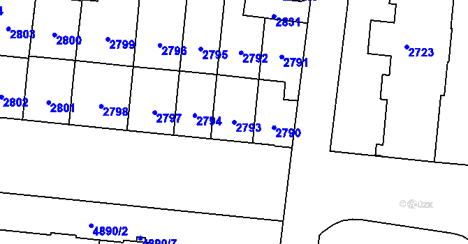 Parcela st. 2793 v KÚ Louny, Katastrální mapa