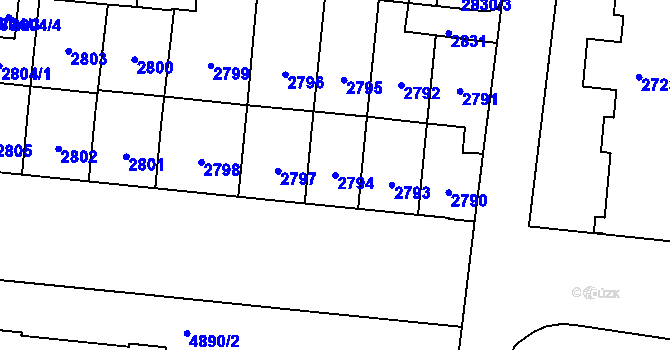 Parcela st. 2794 v KÚ Louny, Katastrální mapa