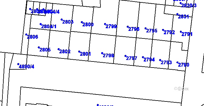 Parcela st. 2798 v KÚ Louny, Katastrální mapa