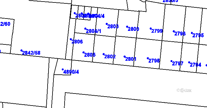 Parcela st. 2802 v KÚ Louny, Katastrální mapa