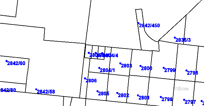Parcela st. 2804/4 v KÚ Louny, Katastrální mapa