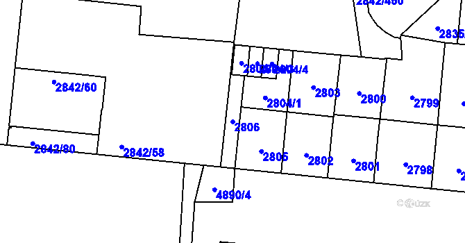 Parcela st. 2806 v KÚ Louny, Katastrální mapa