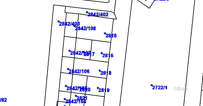 Parcela st. 2816 v KÚ Louny, Katastrální mapa