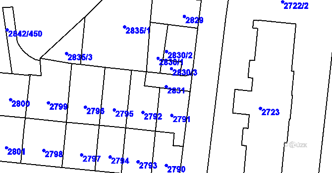 Parcela st. 2831 v KÚ Louny, Katastrální mapa