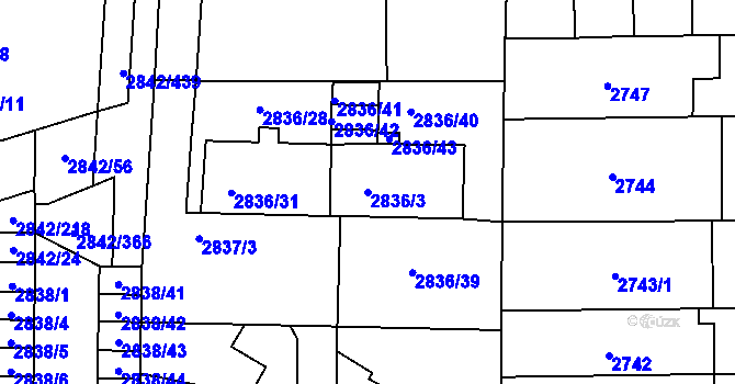 Parcela st. 2836/3 v KÚ Louny, Katastrální mapa