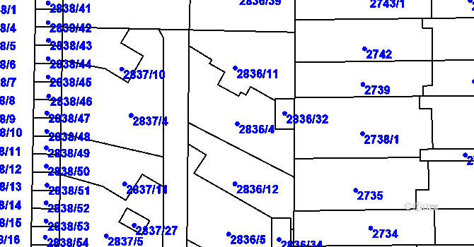 Parcela st. 2836/4 v KÚ Louny, Katastrální mapa