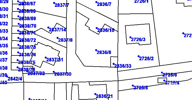 Parcela st. 2836/8 v KÚ Louny, Katastrální mapa