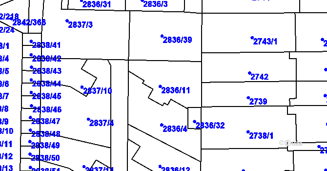 Parcela st. 2836/11 v KÚ Louny, Katastrální mapa